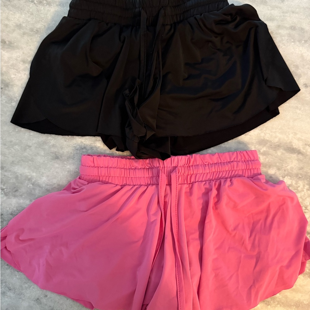 btween Black and Pink flowy Elastic Waist Shorts Set